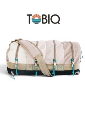 TOBIQ Quilted Duffel Bag in Beige & Teal Accents